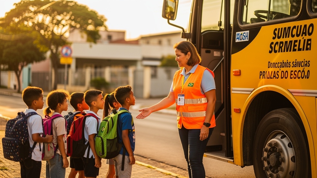 Monitor de Transporte Escolar auxiliando alunos